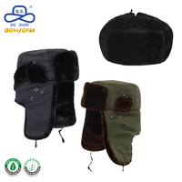 Topi Ushanka Trapper Musim Dingin dengan Penutup Telinga dari Kulit PU Imitasi Bulu Hitam Kustom Grosir dengan Tali Pengikat, Produsen & Pemasok OEM