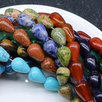 Perles semi-finies en pierre naturelle œil de tigre, agate rouge, turquoise verte et blanche, forme goutte d'eau, pour bijoux DIY