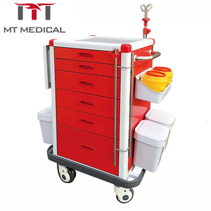 Chariot d'urgence multifonctionnel pour hôpital avec plateau encastré en acier inoxydable et ABS, poignée haute en PVC souple - Product Image 5