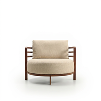 Fauteuil d'appoint moderne rembourré avec accoudoirs, structure en bois, pour salon, espace détente et terrasse d'hôtel