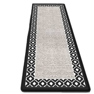Tapis de cuisine géométrique moderne rectangulaire en PVC, anti-fatigue, imperméable, antidérapant, gris clair avec bordure noire - Product Image 5