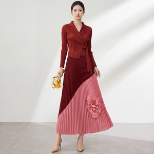 Women's Eco-Friendly Vintage Elegant Floor-Length Plus Size <b>Dress</b> Woven Pleated Ruffles Beading V-Neck Belt Anti-Wrinkle Color - Product Image 4