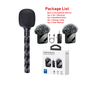 3-in-1 kablosuz mikrofon kiti 2 mikrofon el çubuk yaka tutucu telefon kamera stüdyo Vlog Video kayıt tipi C konektörü - Product Image 2