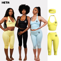 Ensemble de salon d'été 2 pièces pour femme avec crop top à col licou et pantalon capri en coton doux et respirant, style Y2K, vêtements de sport, logos personnalisés