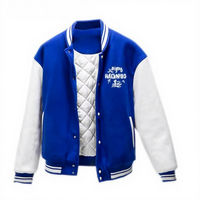 Veste universitaire PBS bleue et blanche, style Greek Life, vêtements de fraternité, écologique, coupe-vent, patchwork sur le devant
