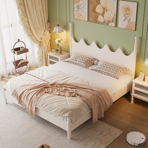 Lit en bois massif de style américain, lit plateforme double de 1,8 m, blanc, rétro, meubles de chambre à coucher princesse - Product Image 2