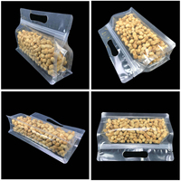 Bolsa de fondo plano transparente al por mayor, bolsa de plástico Ziplock para embalaje de alimentos con asa, bolsa de Mylar reutilizable y resellable