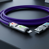240 LED Light Bar 4-in-1 Kabel Pengisian Daya USB dengan Konektor USB-A USB-B Type-C Pengisian Cepat Elastomer Termoplastik Bercahaya