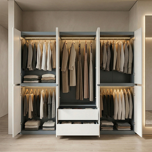 Minimalist Freestanding <b>Wardrobe</b> with No Handle Design & Integrated Drawer Large Capacity Bedroom Clothing Storage Cabinet - Product Image 1