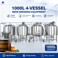 Système de brasserie artisanale 1000L, 4 cuves et cuve de fermentation conique SUS304, équipement de brassage de bière avec chauffage pour pub et restaurant