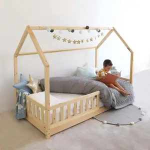 Berço Montessori para crianças, cama de solteiro moderna, durável e estável, de piso montessori