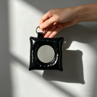 Porte-clés décoratif tendance en cuir et coton, miroir de poche personnalisé noir et argenté, accessoire de sac à dos à la mode