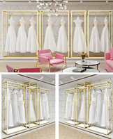 Présentoir de Luxe Commercial en Acier Inoxydable Doré pour Robes de Mariée, Support Robuste pour Boutique Nuptiale, Vente en Gros