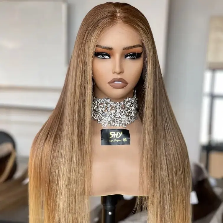 Shy Top Grade Customized Long Double Drawn 100% Human Hair Wig 13*4 Lace Straight Wigs With Baby Hair Balayage Color