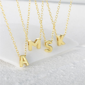 925 Pure <b>Silver</b> Polished <b>Initial</b> Name Letters Pendant <b>Necklace</b> Cross-border Choker Chain - Product Image 1