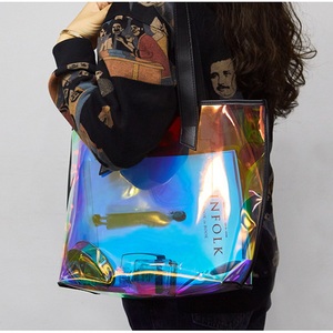 Custom logo clear Ladies Shopping <strong>Bag</strong> Shiny Metallic Laser Pvc Tote Shoulder Handbag Women Holographic Transparent TPU Beach <strong>Bag</strong> - Product Image 4
