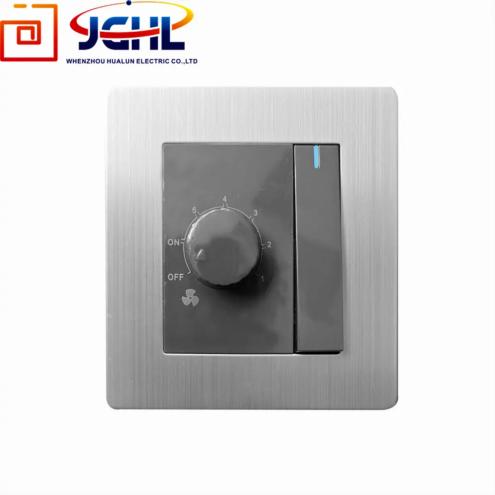 86type Brushed Stainless Steel Panel One Gang Two way Switch Fan Stepless Knob Speed Control Switch Dimmer Light Uk Wall Switch
