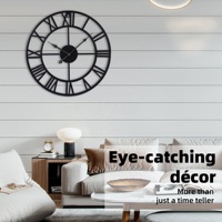 Horloge murale décorative de style minimaliste industriel, cadran rond en métal de 60 cm (24 pouces), chiffres romains, meilleure qualité