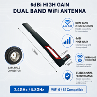 Dual Band WiFi Antenna 2.4G 5.8G 6dBi High Gain SMA-J External Omni for WiFi 6 6E Router Industrial IoT Gateway Node