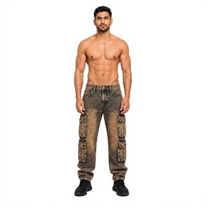 Jeans cargo en denim pour hommes sur mesure, vente en gros, pantalons cargo multi-poches de qualité supérieure, vêtements de travail utilitaires, streetwear décontracté, coton extensible - Product Image 1