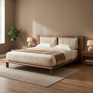 Modern Japandi Teak <b>Low</b> Profile Bedframe 1 Piece King Size Wooden <b>Bed</b> <b>Frame</b> for Luxury Villa - Product Image 1