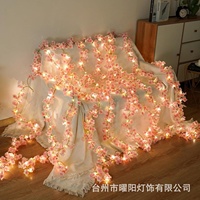 Lumières solaires frontalières en rotin à LED fleur de cerisier Pothos Creeper fil de cuivre à piles cour décorative décor à la maison
