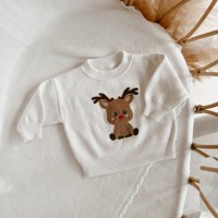 Nouvelle arrivée, pull en tricot 100% coton à manches longues pour bébé, sans broderie d'elk, tricot doux d'automne, pull de Noël pour enfants