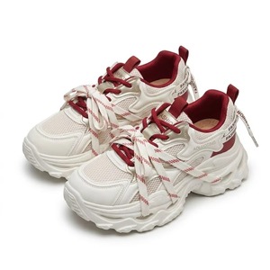 Zapatillas de Mujer con Doble Cordón, Estilo Daddy Shoes, Plataforma Oculta de 5 cm, Parte Superior de Malla en Contraste Color Borgoña, Plantilla de Piel de Cerdo, Suela de Goma - Product Image 2