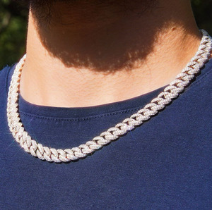 Chaînes cubaines incurvées XG Moissanite en argent 925 plaqué or véritable, serties de Moissanite VVS, colliers pour hommes - Product Image 2