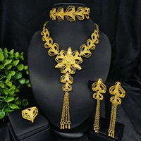 Ensemble de bijoux vintage pour mariée, plaqué or 24 carats, collier, boucles d'oreilles, bague, cadeau de mariage