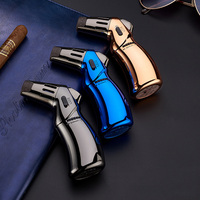Logo personnalisé Briquet à flamme jet unique Coupe-vent en métal Torche allume-cigare à gaz rechargeable Prêt à expédier pour les cadeaux