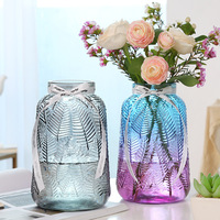 Vase en verre transparent Feuille d'érable style Instagram, luxe léger, pour centre de table de fleurs séchées, salon moderne et minimaliste, vente en gros
