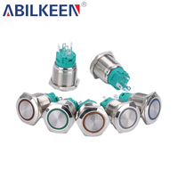 Aibeiken Interrupteur à bouton-poussoir momentané autobloquant en acier inoxydable 19 mm IP65 étanche 3A avec lumière LED