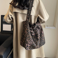 Haute qualité imprimé léopard Eco fourre-tout sac en toile grande capacité unique épaule bandoulière sac à provisions coton tissu réutilisable