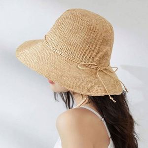 Handmade Raffia Straw Bucket Hat-Versatile Fisherman's Design Foldable Summer <b>Sunscreen</b> Hat for Outdoor Travel Sports Image - Product Image 1