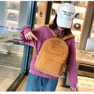In Stock <strong>Corduroy</strong> Women Soft Bagpack Striped Cord Student School <strong>Backpack</strong> Girls Daily Casual Bag - Product Image 2