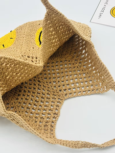 Bolso de Playa Tejido a Crochet Cuadrado de Algodón de Gran Capacidad, Hecho a Mano, Casual, Artístico, Versátil, Geométrico, Bolso de Hombro Tejido - Product Image 5