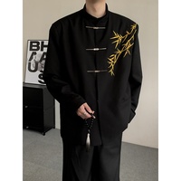 Veste Tang pour homme à col montant, brodée en bambou, style chinois rétro, avec boutons grenouille métalliques, veste décontractée