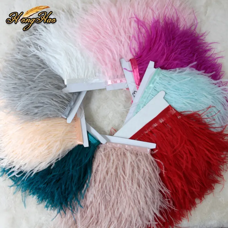 Wholesale 8-10 cm Ostrich Feather Fabric Ribbon High Quality Soft Fluffy Sewing Fringe Trim for Cloth Dress Outfit Lace