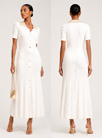 Nouvelle Robe Longue Midi Tricotée à Col Perlé Lourd, Coupe Colonne Ajustée à Manches Courtes et Côtes Verticales, Collection 2026, Vente Chaude, Édition États-Unis Australie