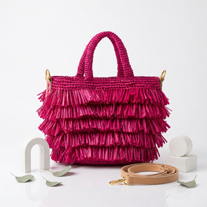 Bolso Tote Portátil de Rafia Bohemio Hecho a Mano para Verano, Cesta de Paja Tejida, Bolso de Mano con Cierre Personalizado, para Playa y Viajes, de Poliéster - Product Image 1