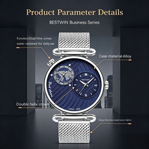 Orologio Uomo Lusso Doppio Fuso Orario Vetro Antigraffio Acciaio Fibbia Farfalla Luminescente Calendario Impermeabile - Product Image 4