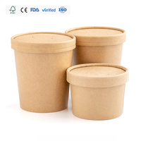 25oz 32oz Rond Personnalisé Kraft Soupe Salade Bol en Papier Récipient Alimentaire 195mm Chauffé Large Bouche Kraft Bols avec Couvercle Transparent