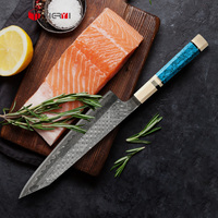 Couteau de cuisine japonais artisanal de luxe 260 mm en acier SKD11, couteau Kiritsuke avec manche en résine d'ivoire et turquoise bleue