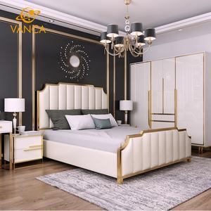 Op Maat Gemaakte Moderne Luxe Kingsize Bed Breed Hoofdeinde Met Goud Roestvrij Staal Fluwelen Stof Slaapkamerbedset Design Meubels - Product Image 5