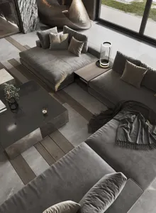 Projet personnalisé motif de sol en marbre jet d'eau conception villa de luxe maison 3d max service de design d'intérieur
