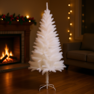 Sapin de Noël artificiel blanc de 1,20 m, aiguilles réalistes, base en métal, décoration intérieure - Product Image 2