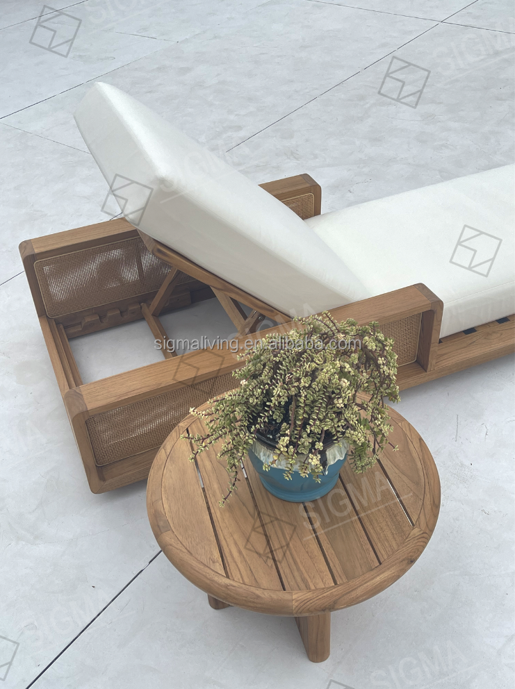 Factory All Weather Outdoor Furniture Modern Wood Chaise Garden Daybed Luxury Solid Wooden Teak Beach Sun Lounger