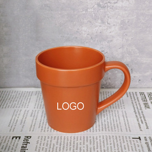 Custom Logo Terracotta Flower Pot Coffee Mug Cute Ceramic Plant Pot Mug with Shovel Spoon - Product Image 2