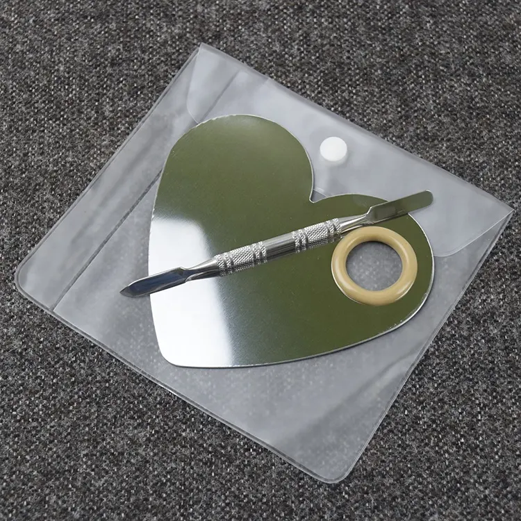 पेशेवर दिल के आकार स्टेनलेस स्टील कॉस्मेटिक मेकअप पैलेट रंग मिश्रण उपकरण